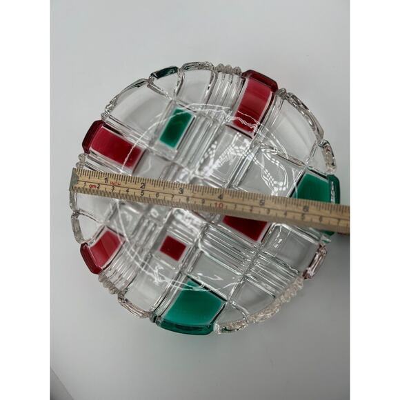 Vintage Home Beautiful Christmas Holiday Plaid Round Crystal Glass Salad‎ Plate - Picture 3 of 6